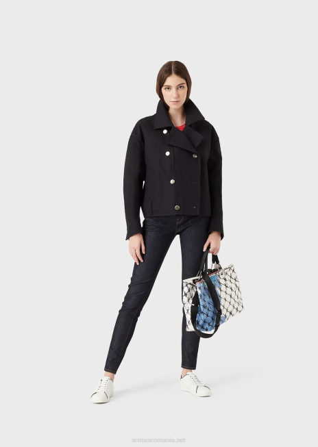 femei R802G2776 Blugi j28 cu talie medie, super skinny, din denim confort mercerizat Armani albastru marin