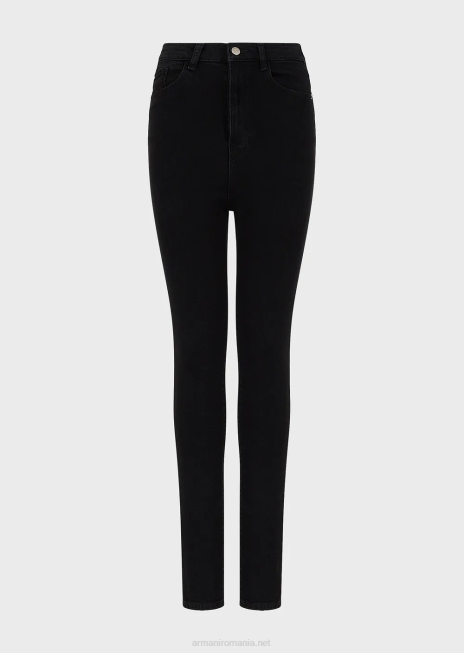 femei R802G2777 Blugi j64 cu talie foarte înaltă, super skinny, din denim confort clătit Armani negru
