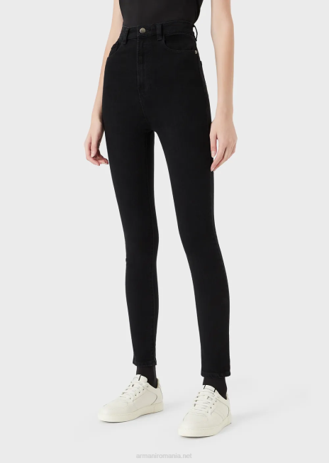 femei R802G2777 Blugi j64 cu talie foarte înaltă, super skinny, din denim confort clătit Armani negru