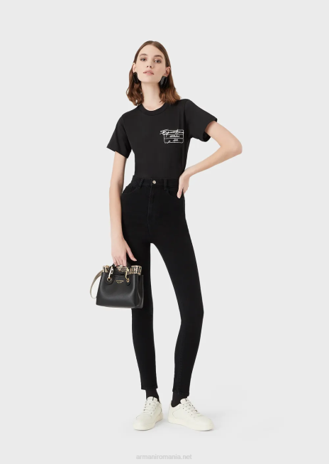 femei R802G2777 Blugi j64 cu talie foarte înaltă, super skinny, din denim confort clătit Armani negru