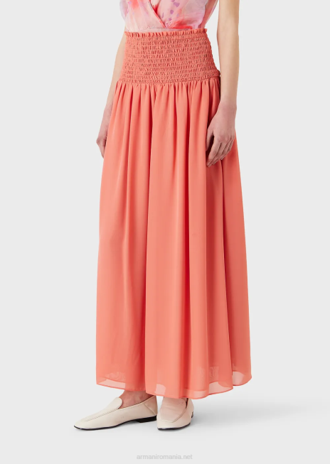 femei R802G329 fusta lunga crepon cu peplum elastic in relief Armani roz