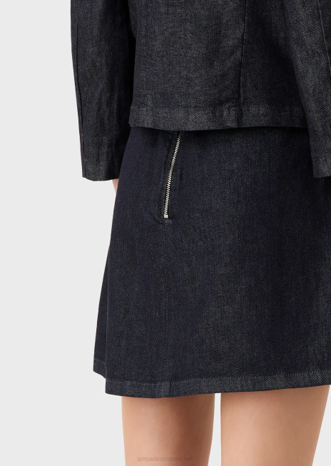 femei R802G332 fustă mini din denim clătit, mercerizat Armani denim