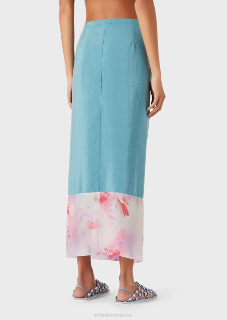 femei R802G342 fustă lungă în stil sarong din mătase tehnică spălată cu detaliu de șifon imprimat Armani