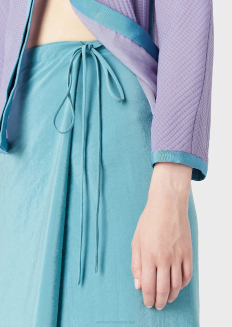 femei R802G342 fustă lungă în stil sarong din mătase tehnică spălată cu detaliu de șifon imprimat Armani