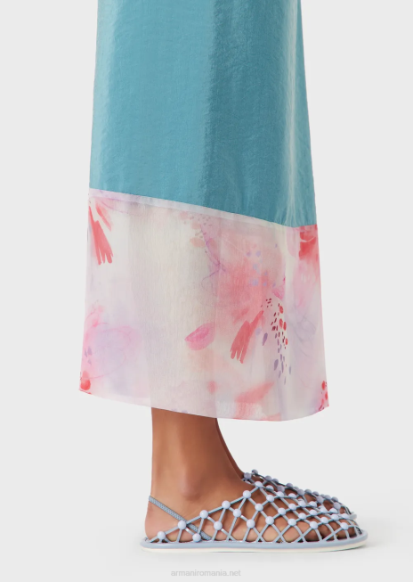 femei R802G342 fustă lungă în stil sarong din mătase tehnică spălată cu detaliu de șifon imprimat Armani