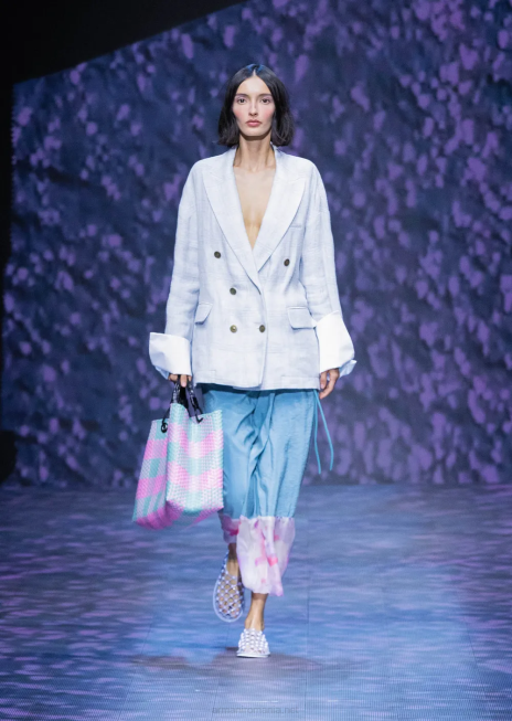 femei R802G342 fustă lungă în stil sarong din mătase tehnică spălată cu detaliu de șifon imprimat Armani