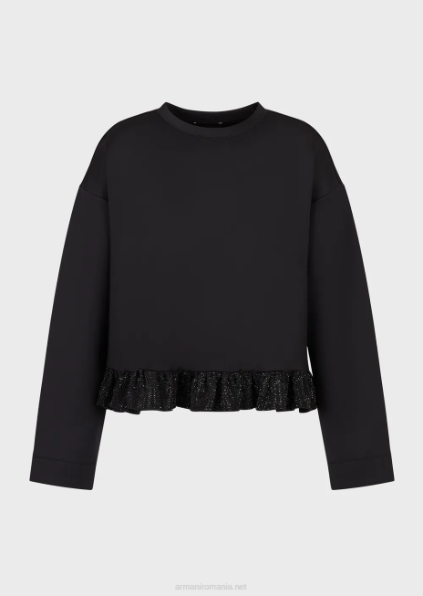 femei R802G396 hanorac din stofă scuba cu volan cu strass Armani negru