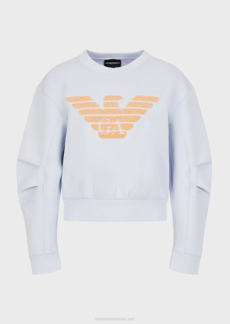 femei R802G409 hanorac din jerseu dublu cu vultur supradimensionat cu cusături de broderie Armani azur