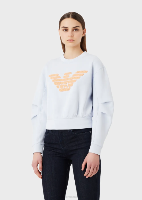 femei R802G409 hanorac din jerseu dublu cu vultur supradimensionat cu cusături de broderie Armani azur