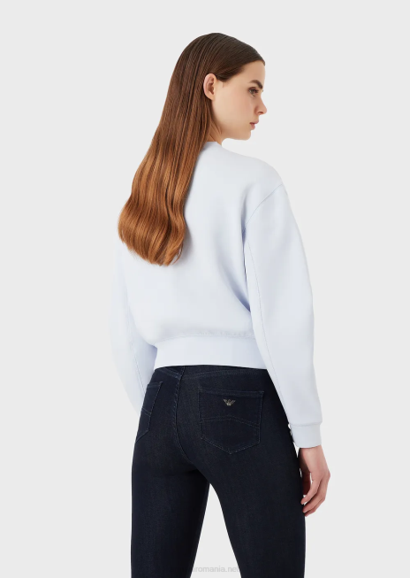 femei R802G409 hanorac din jerseu dublu cu vultur supradimensionat cu cusături de broderie Armani azur