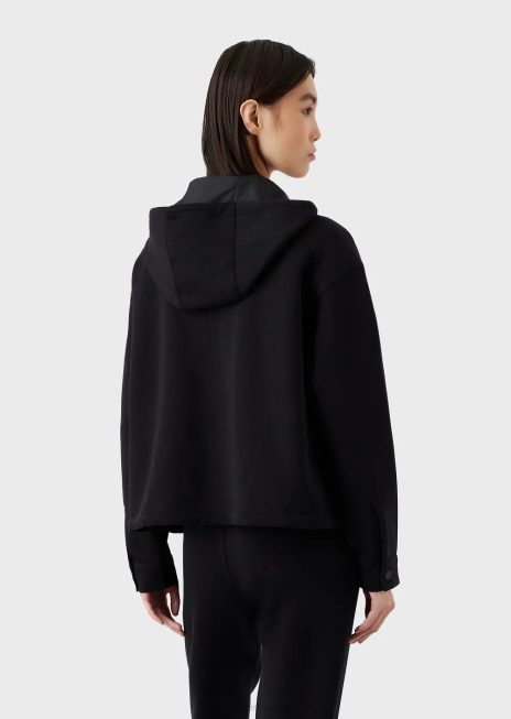 femei R802G410 hanorac din jerseu dublu, cu glugă, cu fermoar, cu logo-ul cauciucat asortat Armani albastru marin