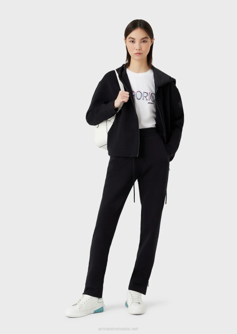 femei R802G410 hanorac din jerseu dublu, cu glugă, cu fermoar, cu logo-ul cauciucat asortat Armani albastru marin