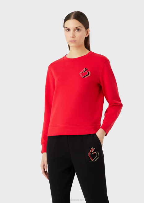 femei R802G412 hanorac din jerseu dublu cu broderie Armani roșu