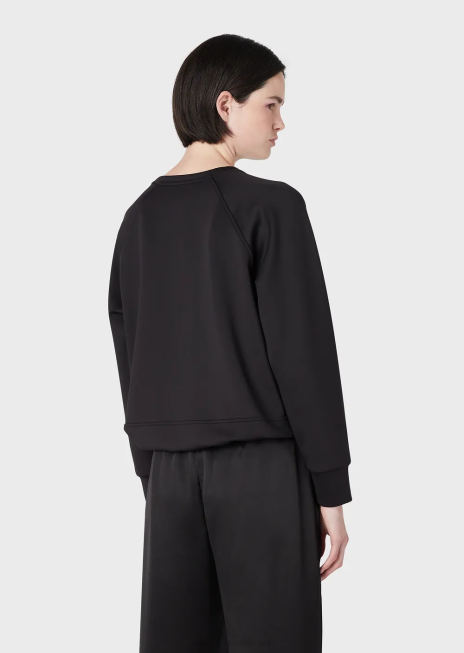 femei R802G421 hanorac din țesătură scuba cu vultur cu strasuri supradimensionate Armani negru