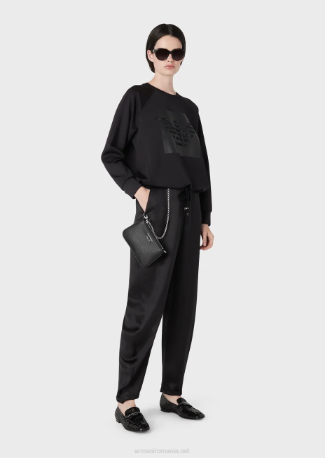 femei R802G421 hanorac din țesătură scuba cu vultur cu strasuri supradimensionate Armani negru