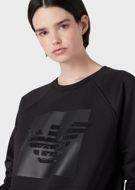 femei R802G421 hanorac din țesătură scuba cu vultur cu strasuri supradimensionate Armani negru