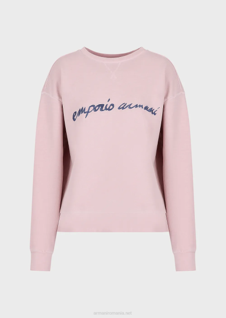 femei R802G423 Hanorac organic din țesătură franțuzească colorat cu broderie logo-ul în relief Armani roz