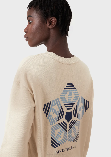 femei R802G424 colecție sustenabilă hanorac moale din bumbac organic cu imprimeu supradimensionat Armani bej