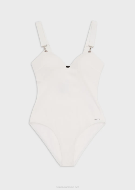 femei R802G10 Costum de baie dintr-o bucată din lycra cu nervuri căptușite Armani alb