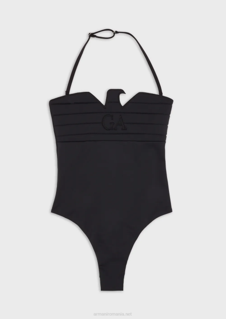 femei R802G11 Costum de baie dintr-o bucată căptușit din material de scuba cu vultur conturat Armani