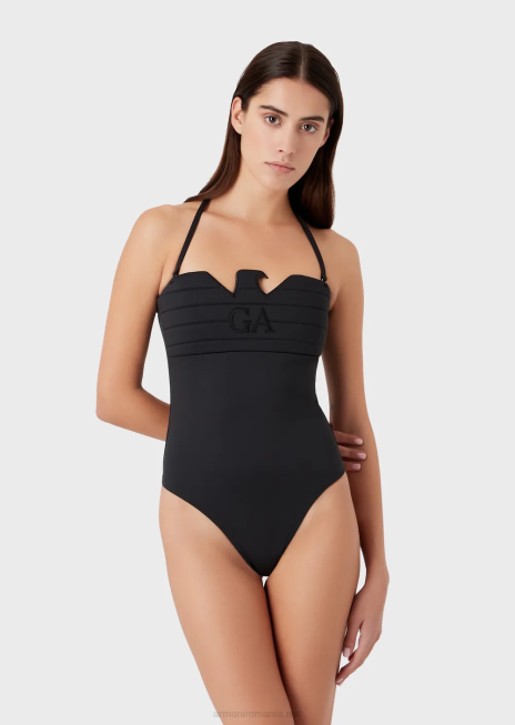 femei R802G11 Costum de baie dintr-o bucată căptușit din material de scuba cu vultur conturat Armani