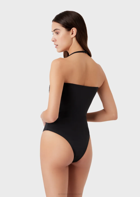 femei R802G11 Costum de baie dintr-o bucată căptușit din material de scuba cu vultur conturat Armani