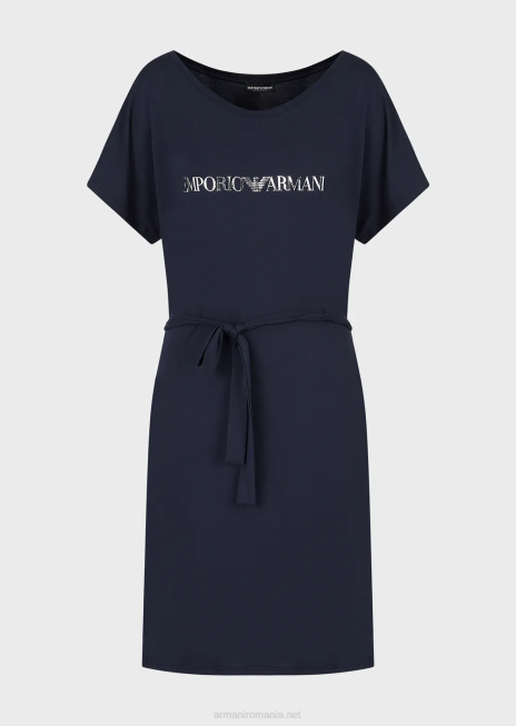 femei R802G12 rochie de plajă din viscoză elastică cu logo Armani albastru marin