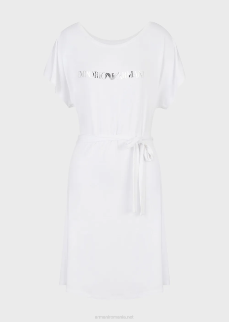 femei R802G13 rochie de plajă din viscoză elastică cu logo Armani alb
