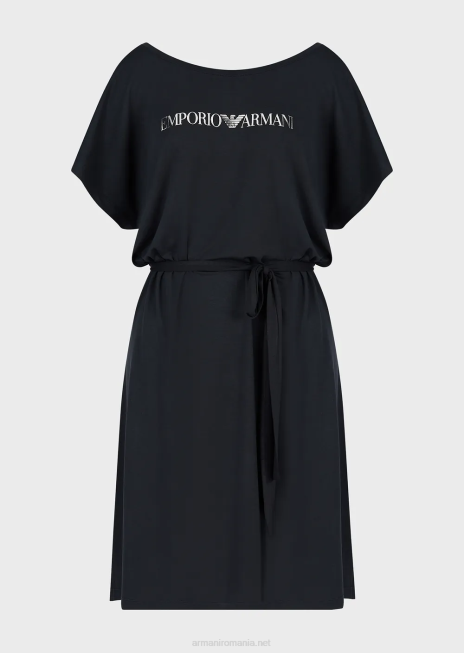 femei R802G14 rochie de plajă din viscoză elastică cu logo Armani negru