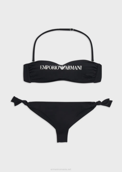 femei R802G1 Bikini bandeau din nailon reciclat cu logo Armani negru