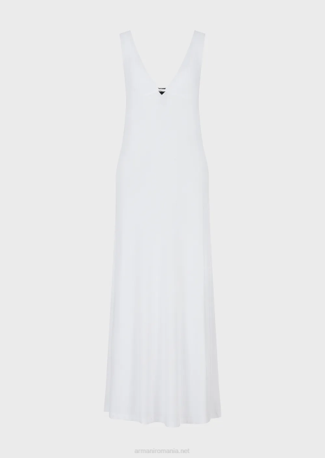 femei R802G21 rochie lungă de plajă cu decolteu în V din viscoză elastică Armani alb