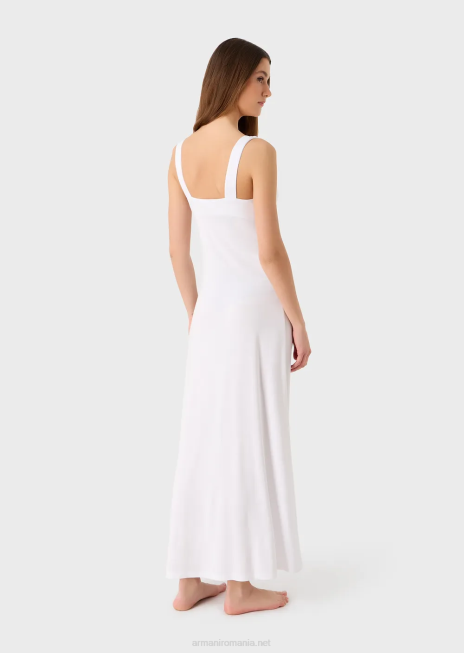 femei R802G21 rochie lungă de plajă cu decolteu în V din viscoză elastică Armani alb