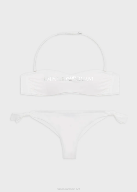 femei R802G2 Bikini bandeau din nailon reciclat cu logo Armani alb