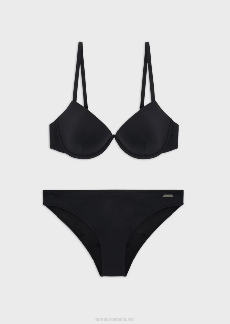 femei R802G3 bikini din nailon reciclat cu top cu logo sculptat Armani negru