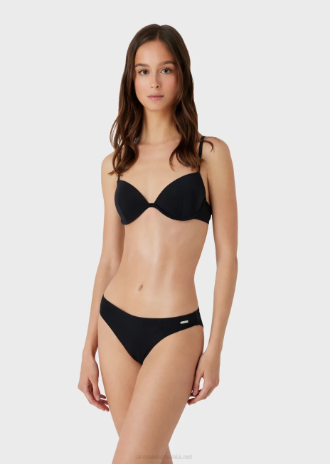 femei R802G3 bikini din nailon reciclat cu top cu logo sculptat Armani negru