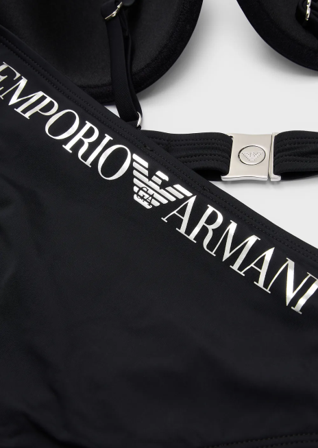 femei R802G3 bikini din nailon reciclat cu top cu logo sculptat Armani negru