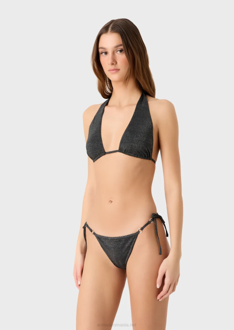 femei R802G7 Bikini triunghi căptușit multifuncțional din lurex Armani negru