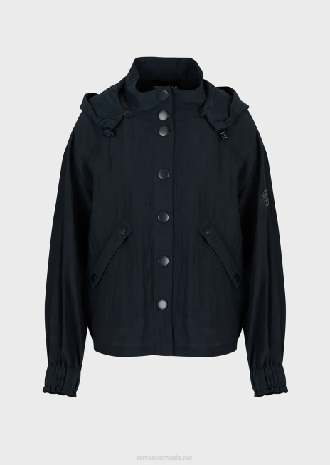 femei R802G236 bluză din cupro tehnic cu glugă, cu șnur Armani albastru marin