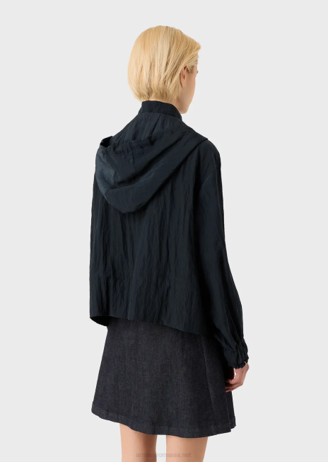 femei R802G236 bluză din cupro tehnic cu glugă, cu șnur Armani albastru marin