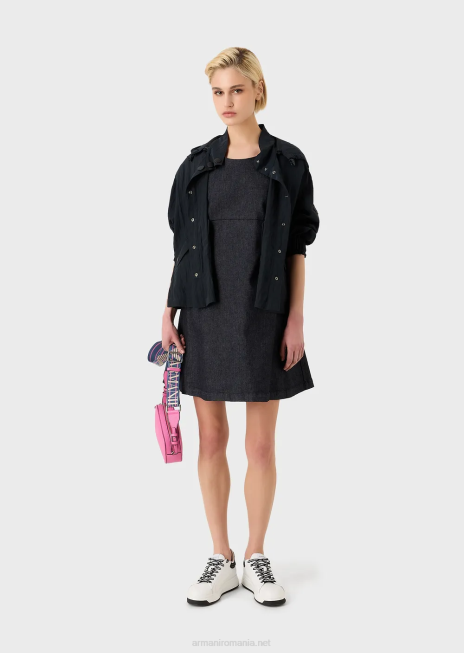 femei R802G236 bluză din cupro tehnic cu glugă, cu șnur Armani albastru marin