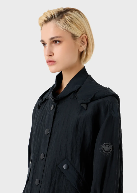 femei R802G236 bluză din cupro tehnic cu glugă, cu șnur Armani albastru marin