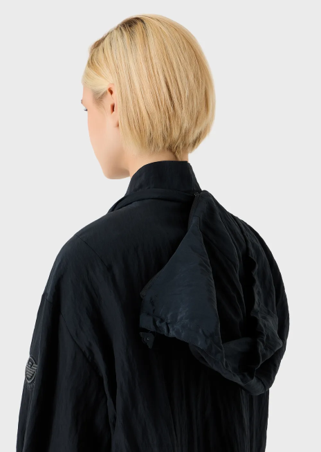 femei R802G236 bluză din cupro tehnic cu glugă, cu șnur Armani albastru marin