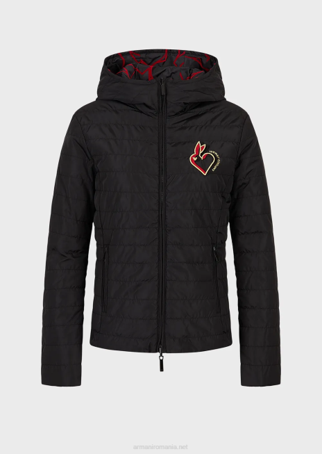 femei R802G238 geacă reversibilă cu glugă matlasată Armani negru