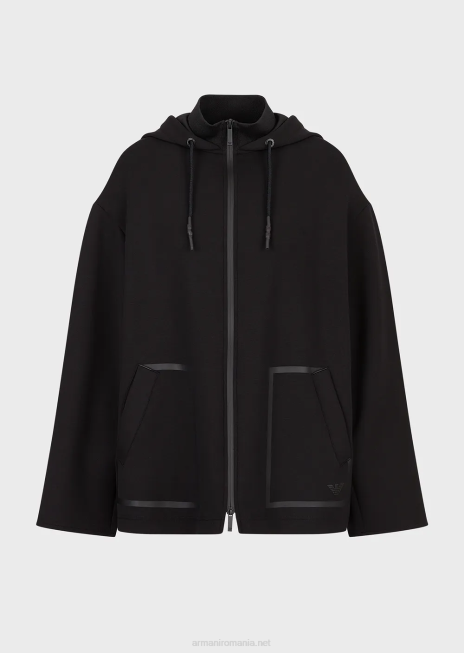 femei R802G240 Hanorac supradimensionat cu glugă, cu fermoar, din material de scuba Armani negru