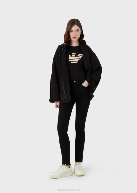 femei R802G240 Hanorac supradimensionat cu glugă, cu fermoar, din material de scuba Armani negru