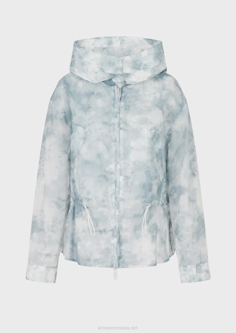femei R802G241 Bluzon cu glugă, cu fermoar, din nailon cu imprimeu degradat cu efect de cer Armani model