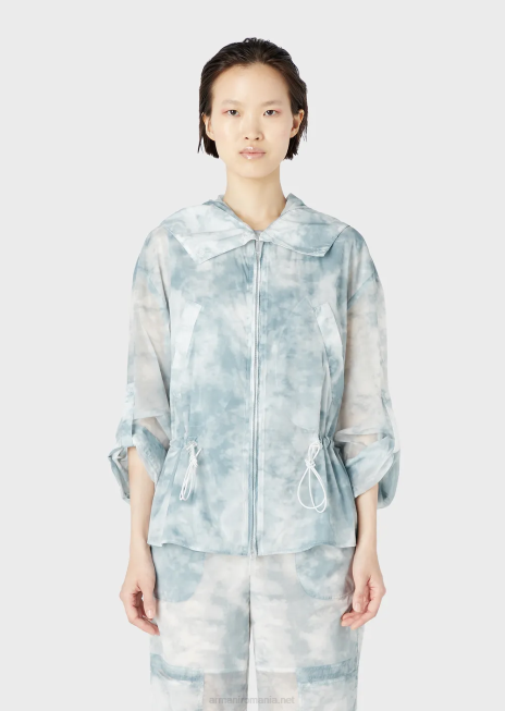 femei R802G241 Bluzon cu glugă, cu fermoar, din nailon cu imprimeu degradat cu efect de cer Armani model