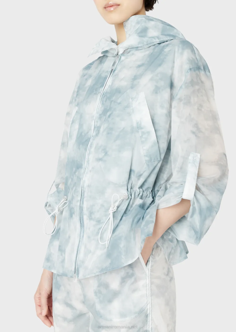 femei R802G241 Bluzon cu glugă, cu fermoar, din nailon cu imprimeu degradat cu efect de cer Armani model