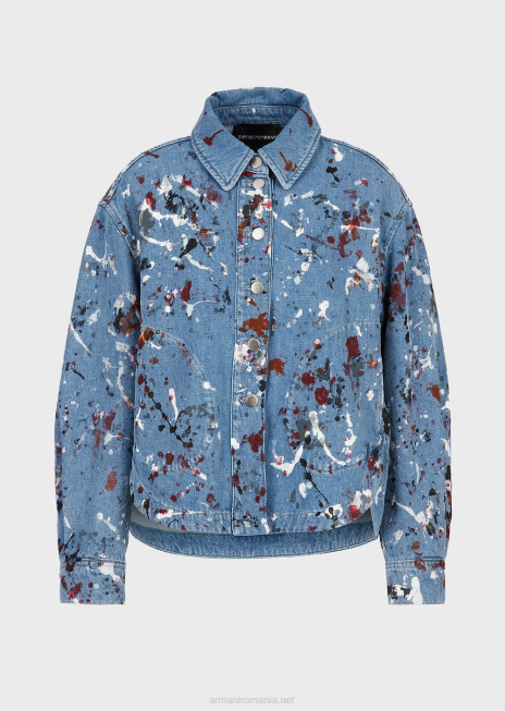 femei R802G242 jachetă din denim cu aspect vintage cu pete multicolore Armani multicolor