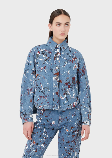 femei R802G242 jachetă din denim cu aspect vintage cu pete multicolore Armani multicolor